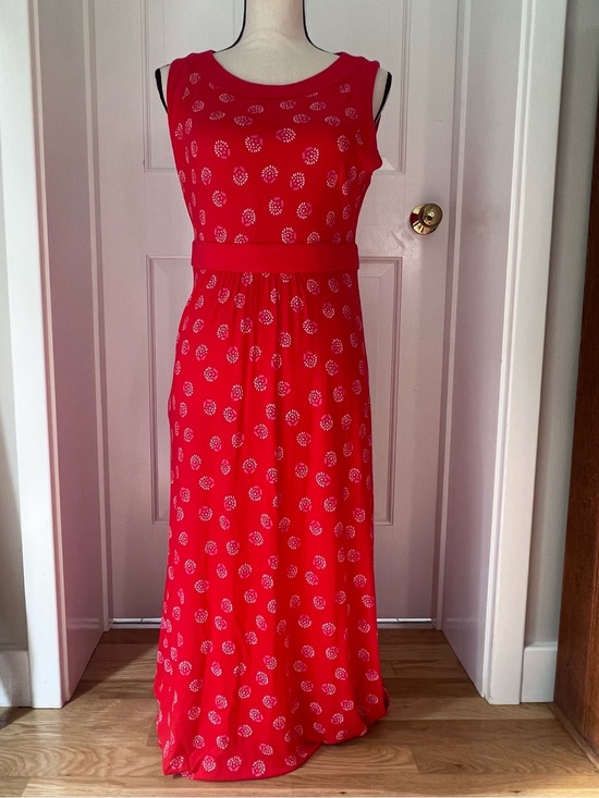 Lands' End Dresses & Skirts - Lands End Red Sleeveless Maxi Dress, Floral Pattern, Empire Waist, Sz S